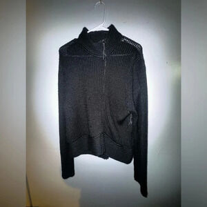 By design women’s modern graffiti black knit zip sweater with pockets‎ size xl